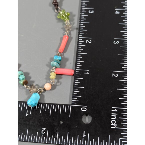 Faux Turquiose Green Stone Chip Coral Cord Necklace Western Boho 18" - Picture 11 of 11